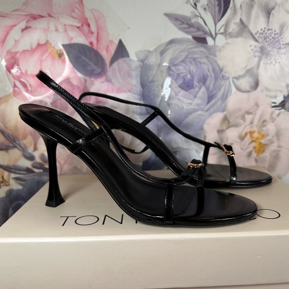 New Tony Bianco Lush Sandal in Black Hi Shine high heel stappy open toe leather - Picture 5 of 11
